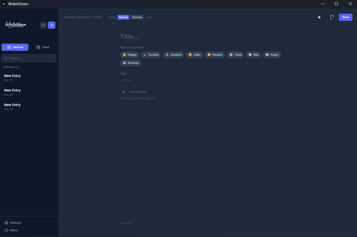 Thankful journal interface